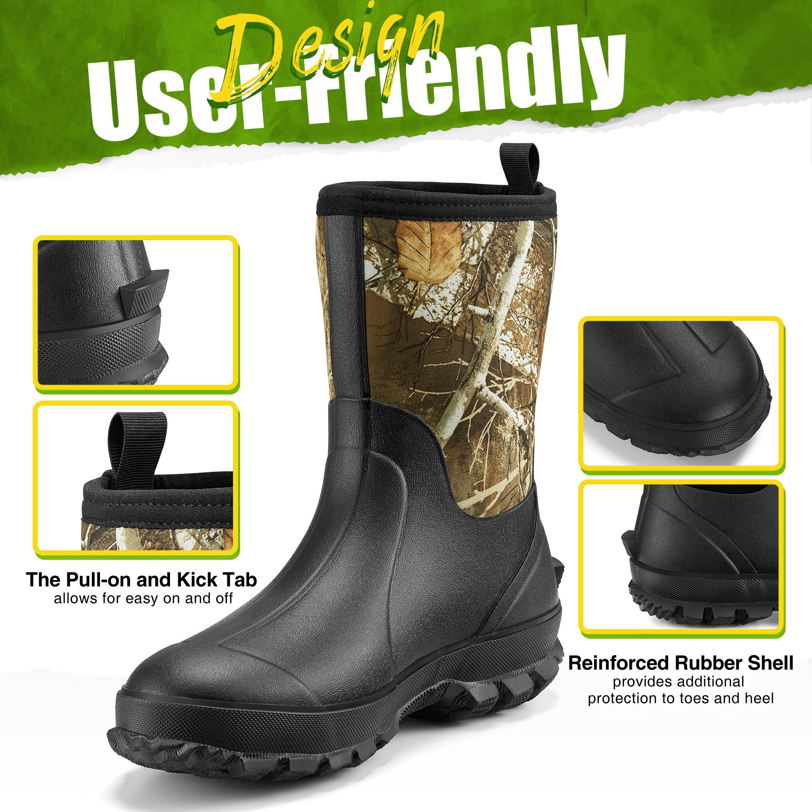 Tidewe Neoprene Rubber Hunting Boot Mens 5 Mossy Oak Camo Pull On Waterproof Amazon.com | TIDEWE Hunting Boot for Men, 400g Insulated  main image 3