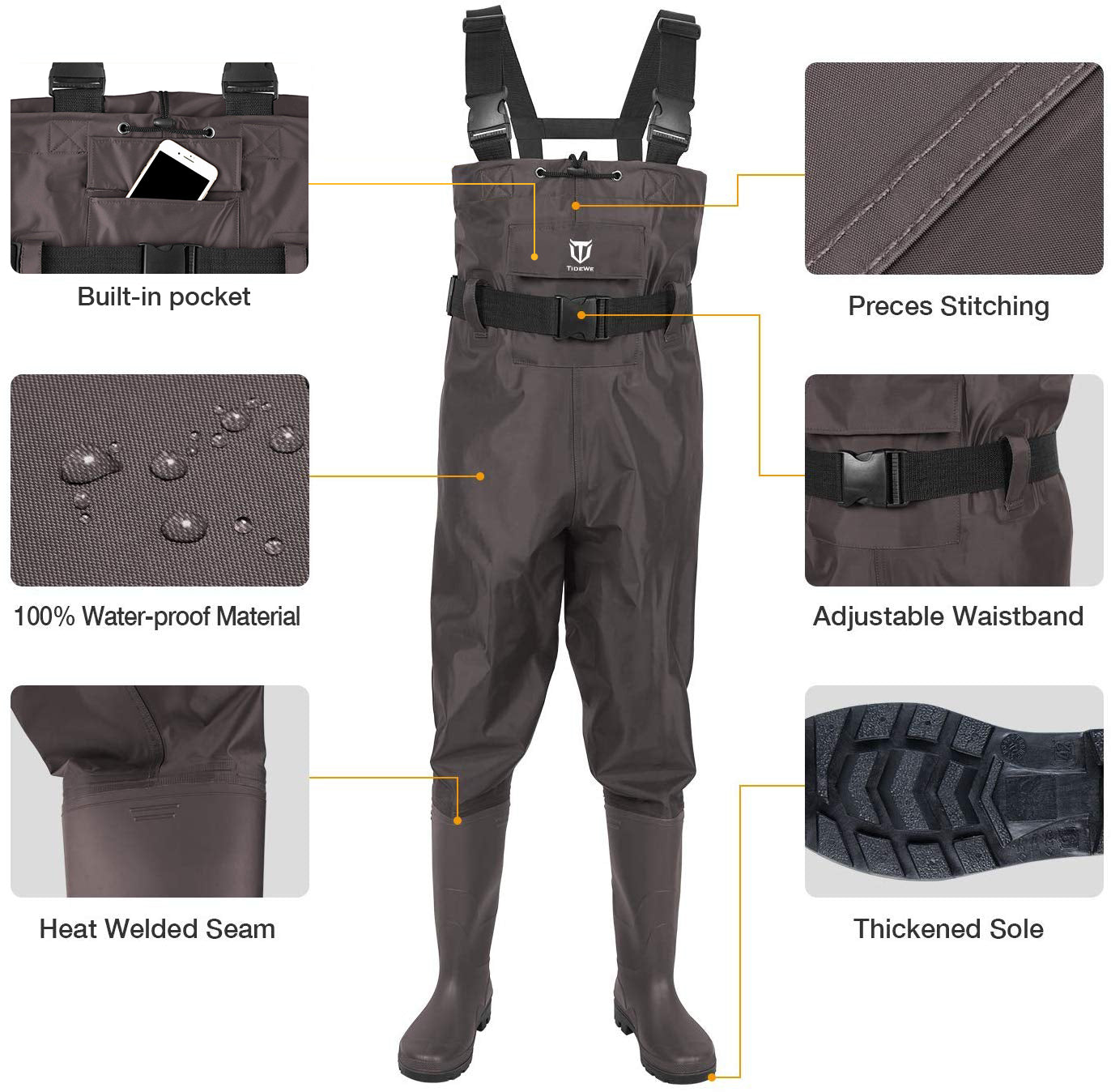Unisex Adult 2-Ply Nylon Bootfoot Chest Wader | Waterproof PVC Fishing Waders (Sizes 6-13)